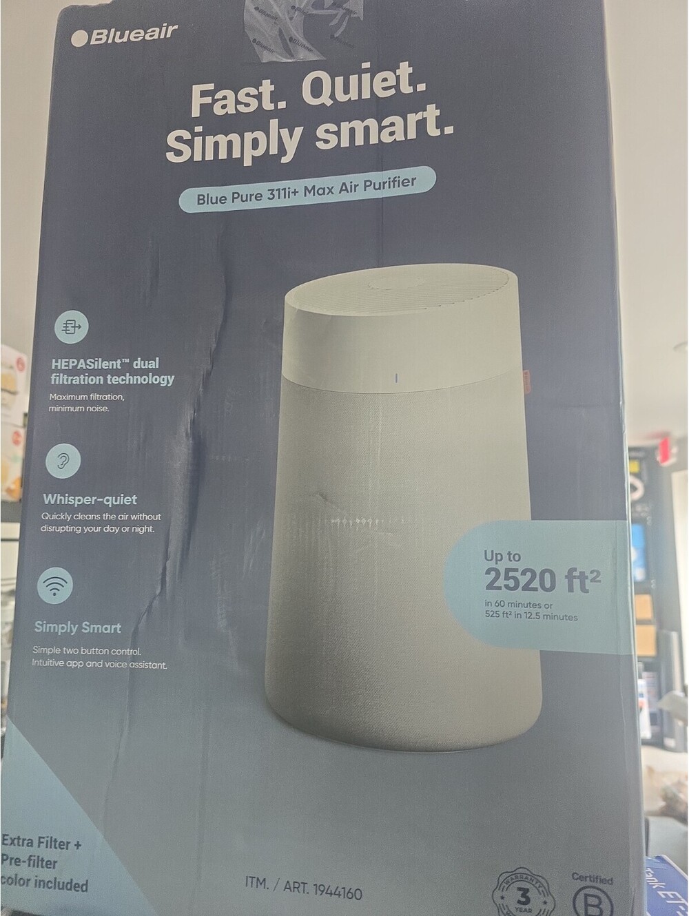 Blueair - Blue Pure 311i Max 387 Sq. Ft Smart HEPASilent Air Purifier - White...